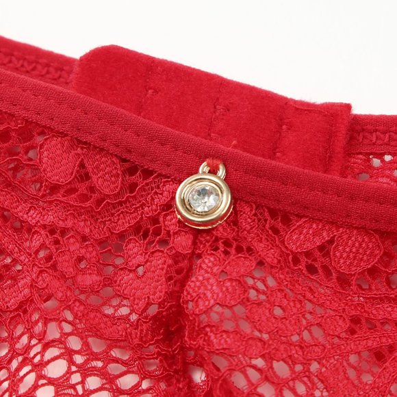 Red Lace Trim Heart Print Valentines Lingerie Set - Picture 14 of 16